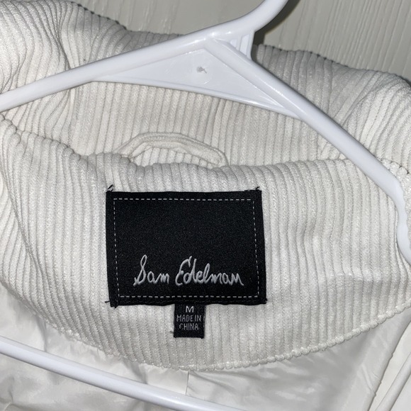 Sam Edelman Puff Jacket White Corduroy Hood Drawcord Pockets Lined Size M - Picture 5 of 9